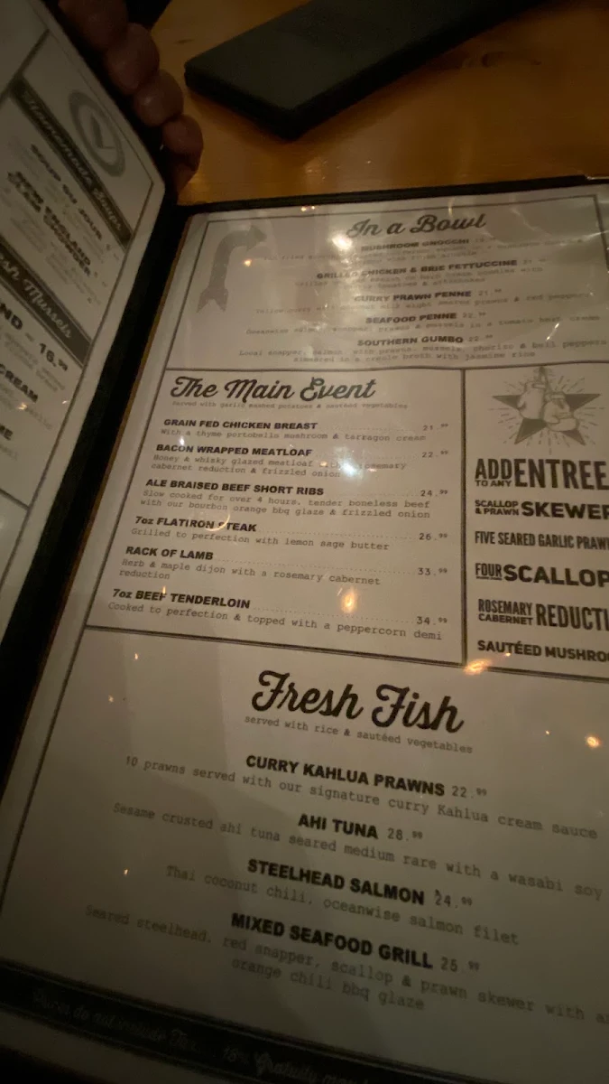 Menu, Vault Restaurant