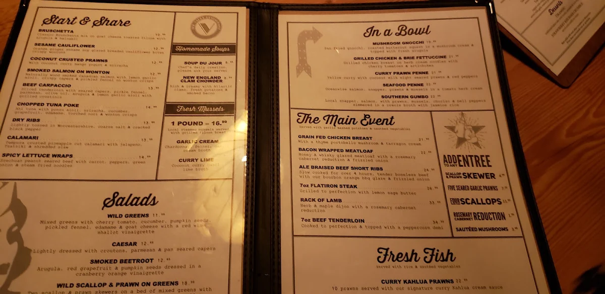 Menu, Vault Restaurant