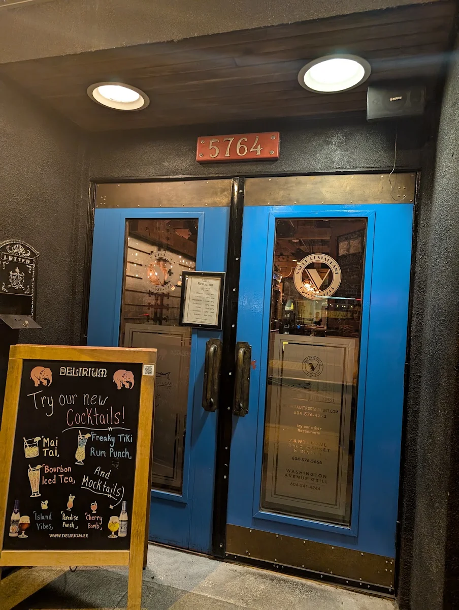 Menu, Vault Restaurant