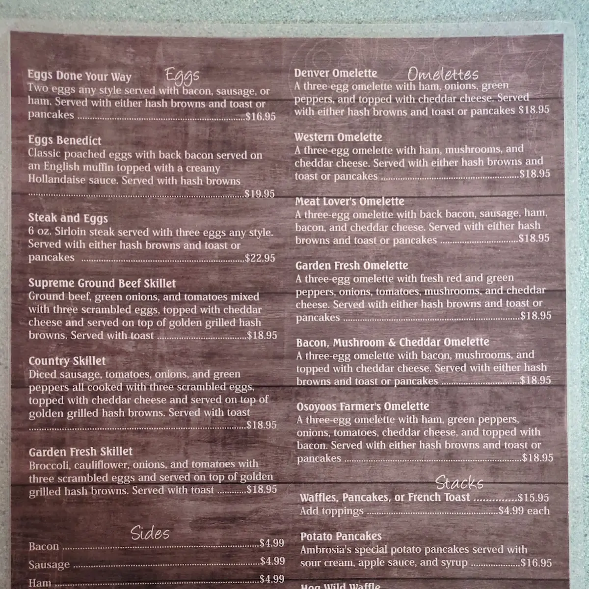 Menu, Ambrosia Family Restaurant