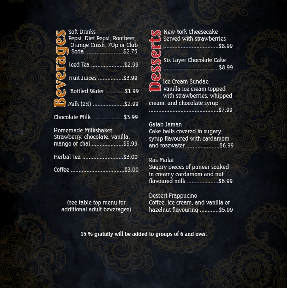 Menu, Ambrosia Family Restaurant