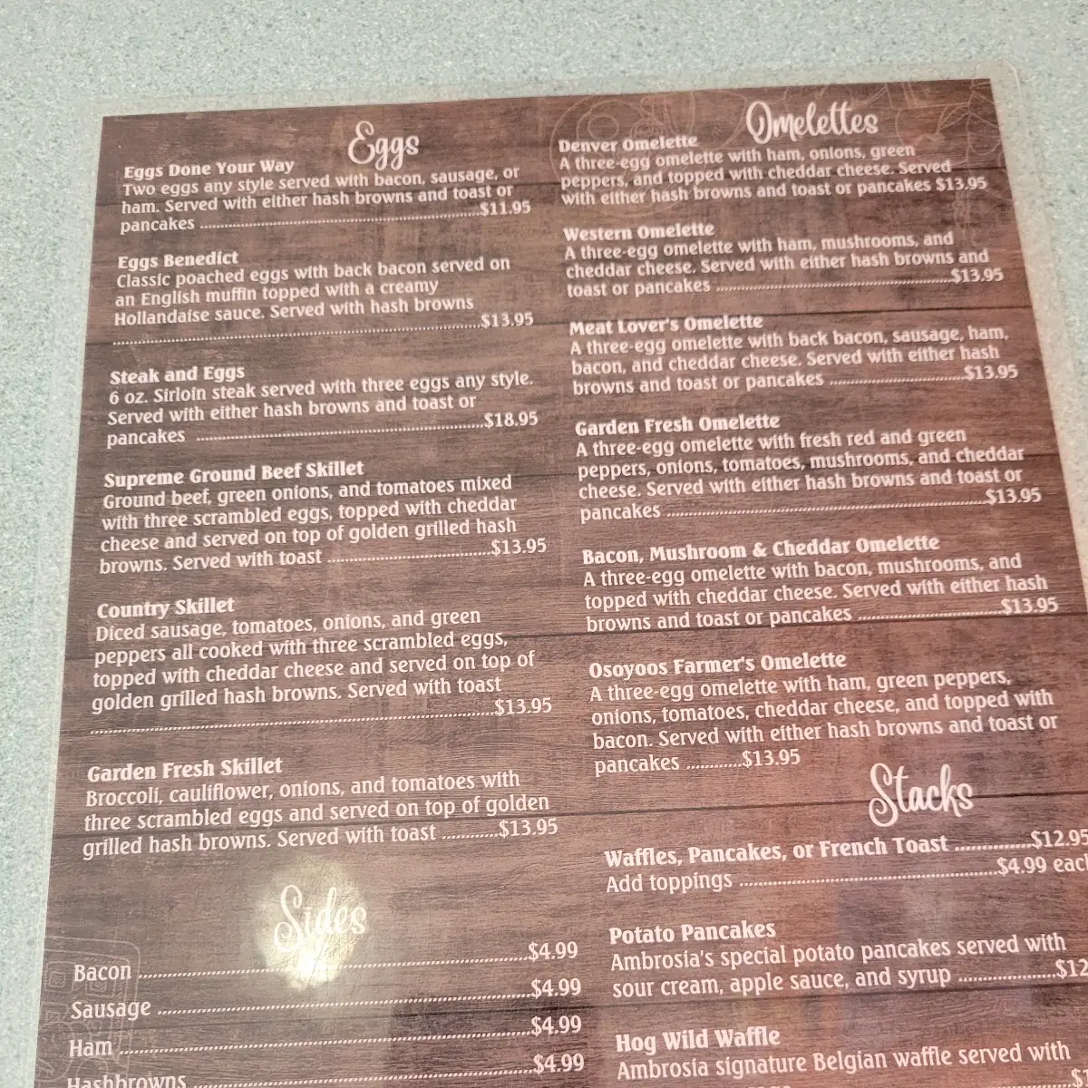 Menu, Ambrosia Family Restaurant