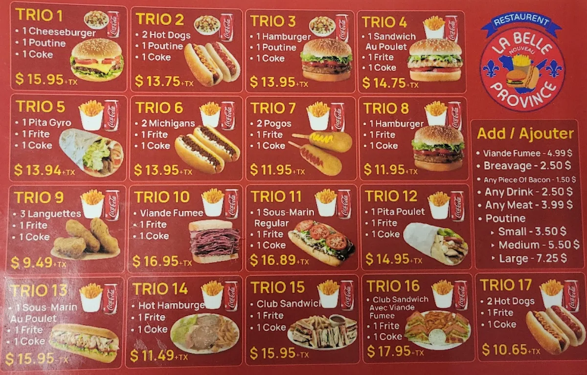 Menu, La Belle Province