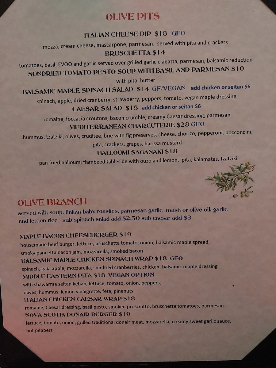 Menu, The Olive Tree