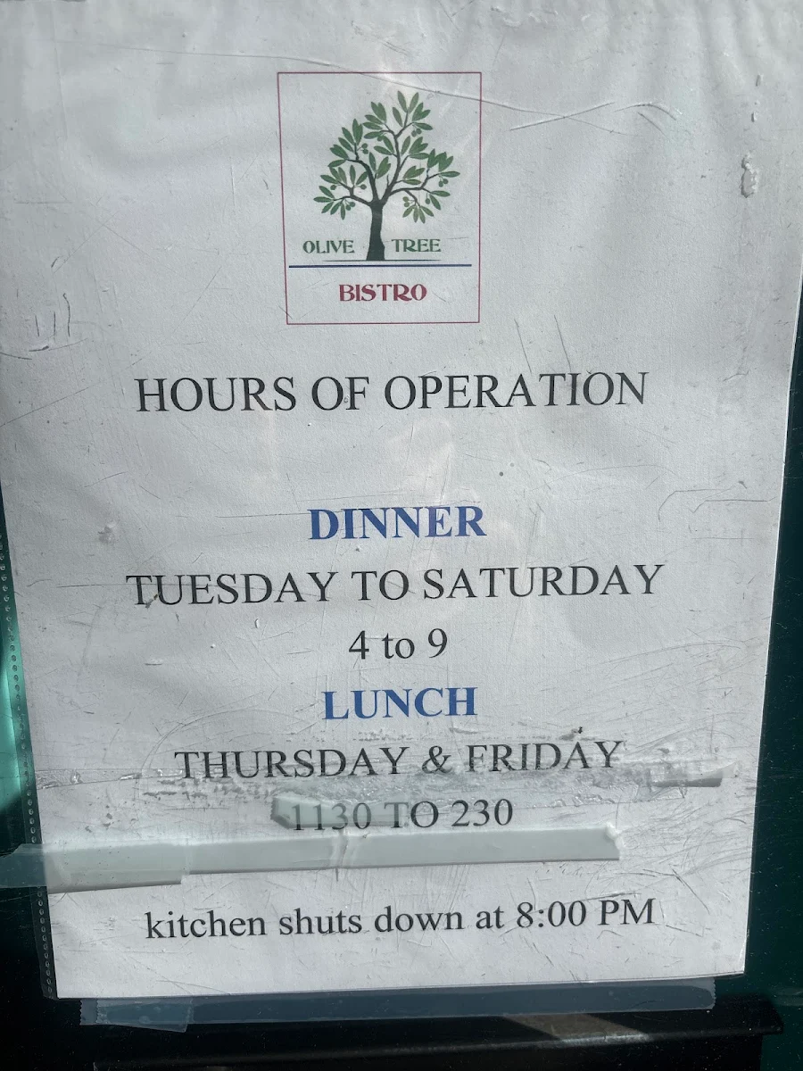 Menu, The Olive Tree