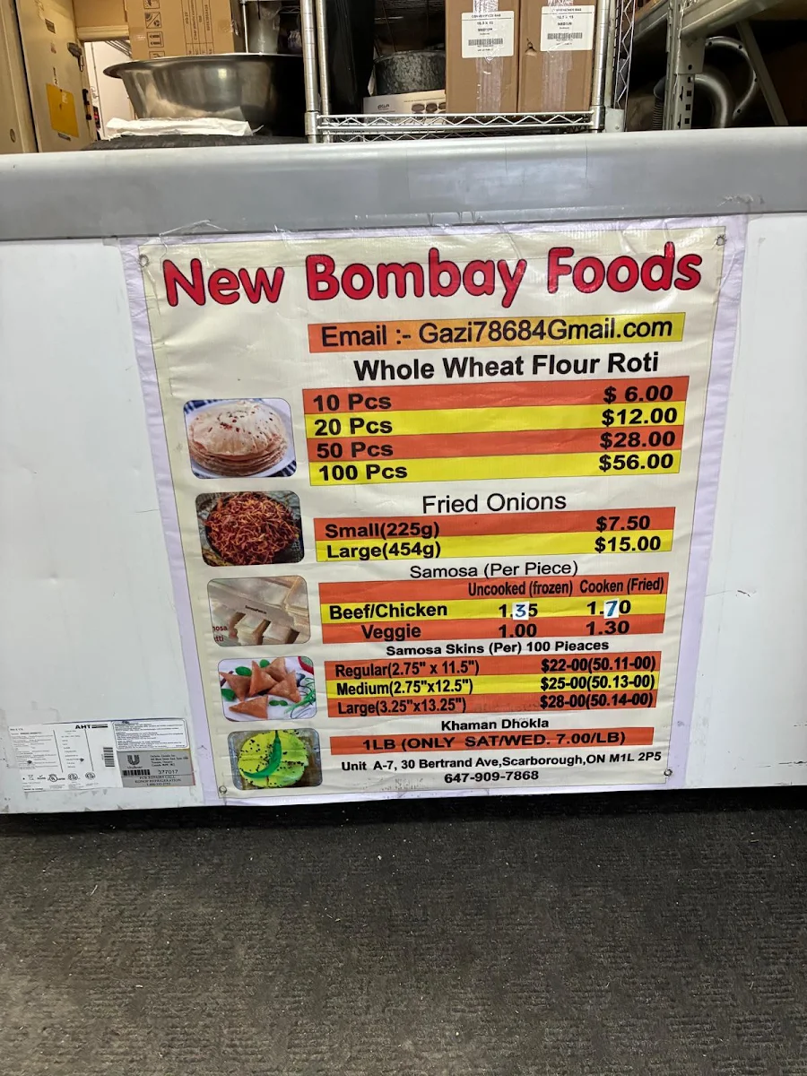 Menu, NEW BOMBAY FOODS