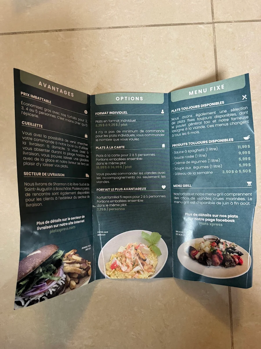 Menu, PlatsXpress - Plats cuisinés