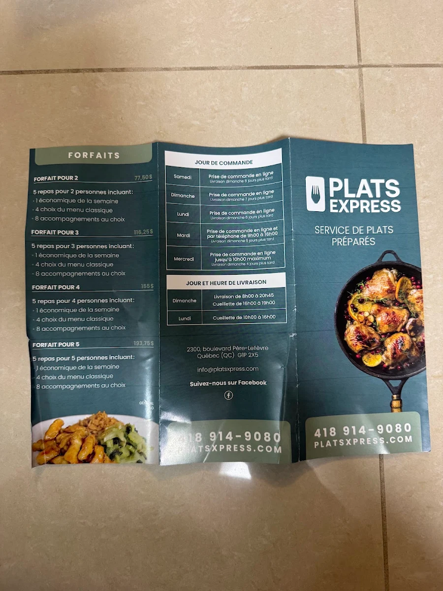 Menu, PlatsXpress - Plats cuisinés