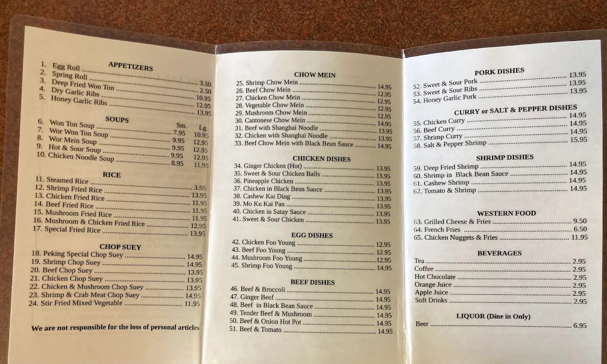 Menu, Peking Cafe