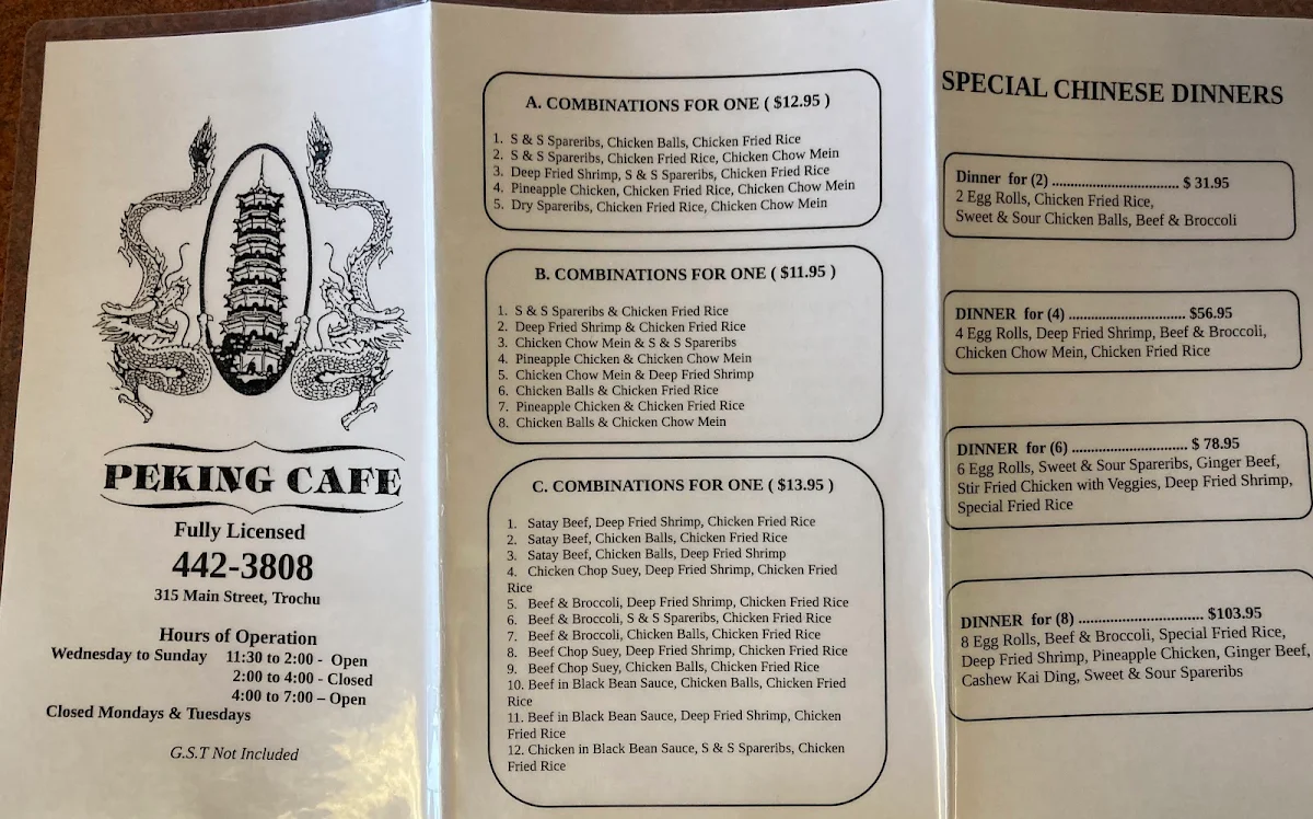 Menu, Peking Cafe