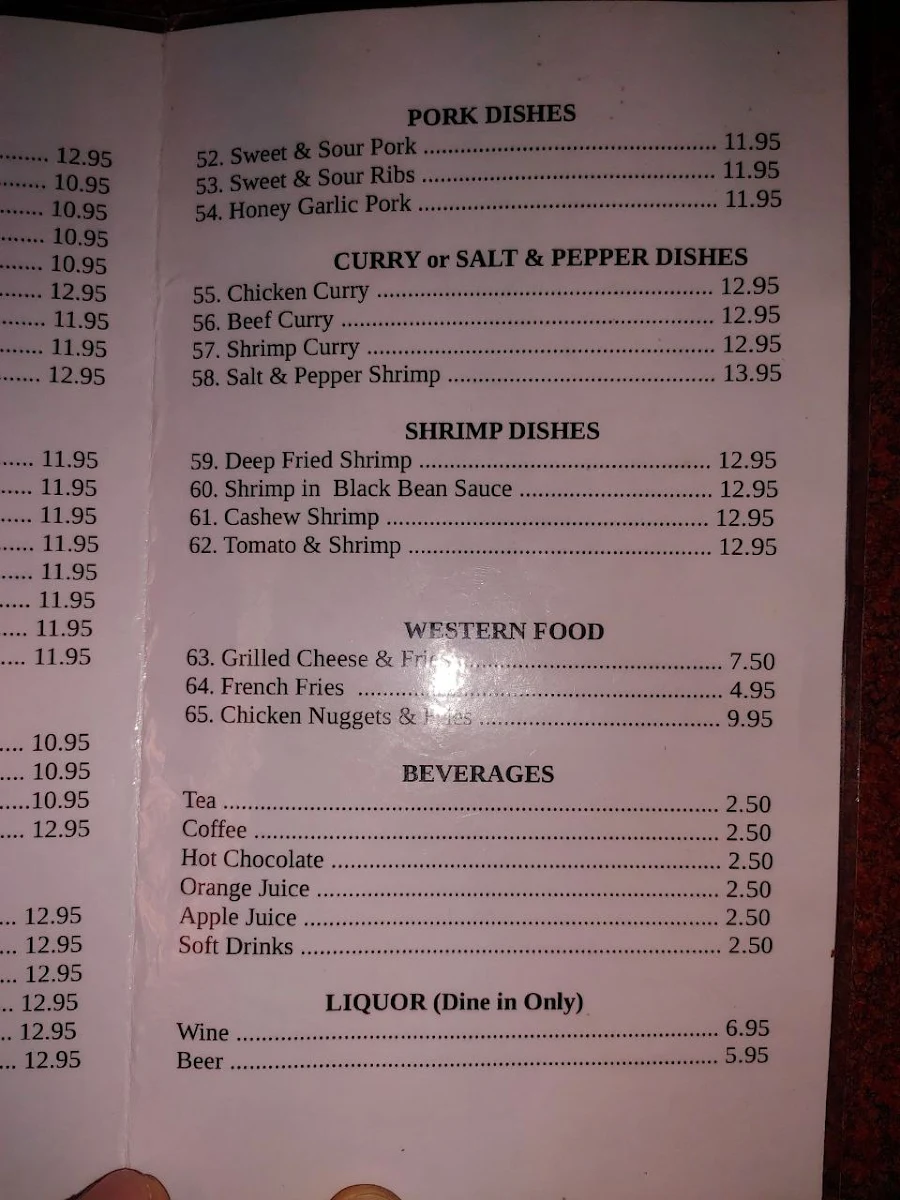 Menu, Peking Cafe