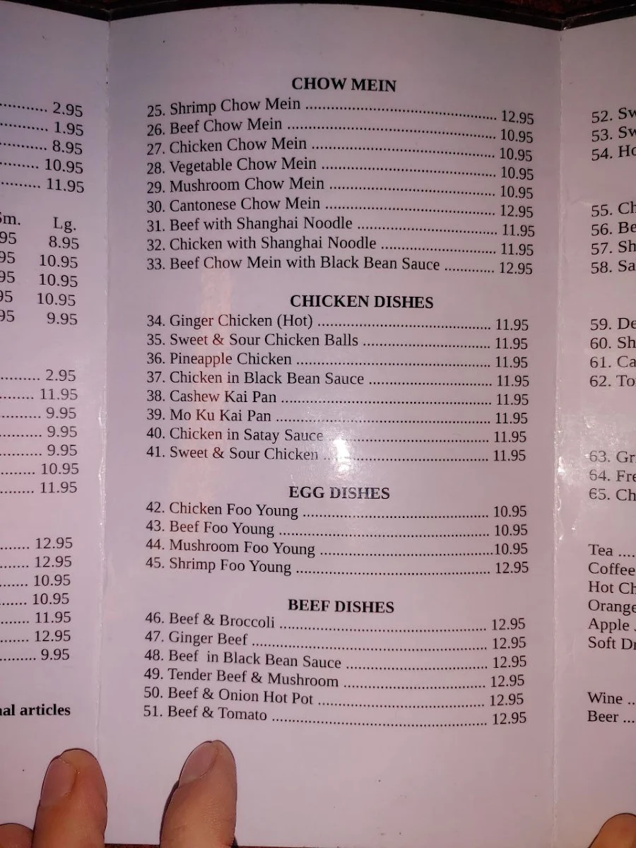 Menu, Peking Cafe