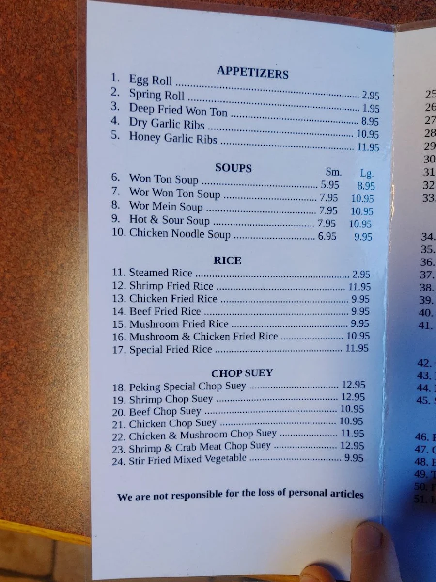 Menu, Peking Cafe