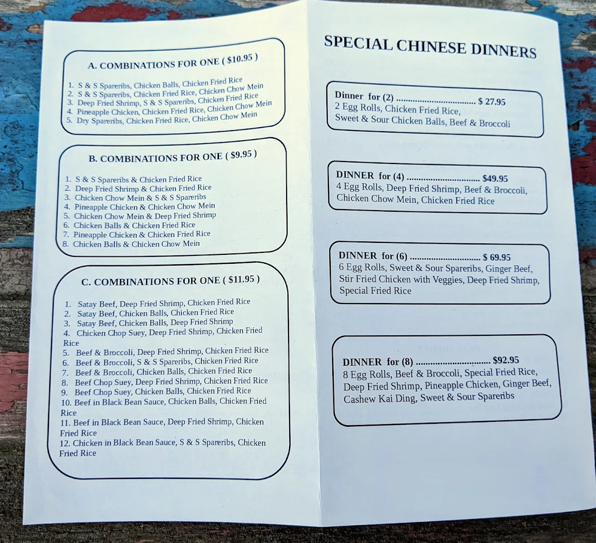 Menu, Peking Cafe