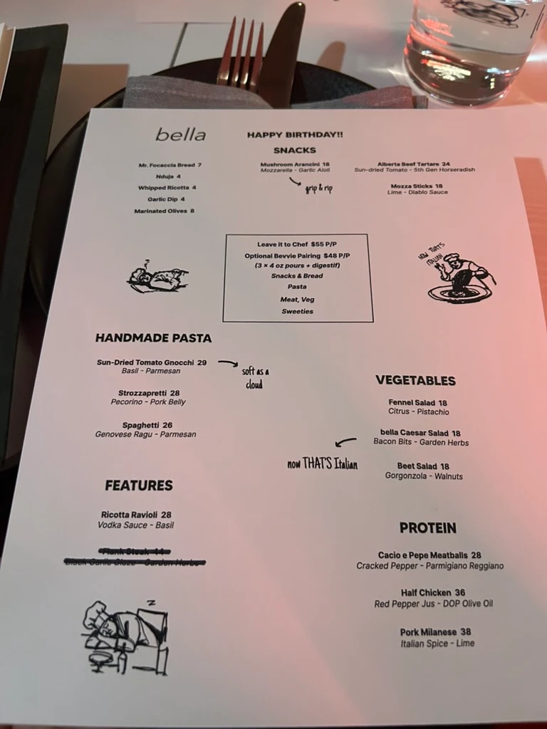 Menu, bella