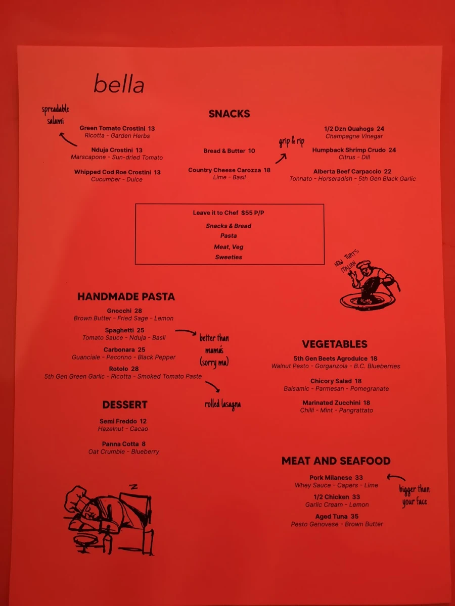 Menu, bella