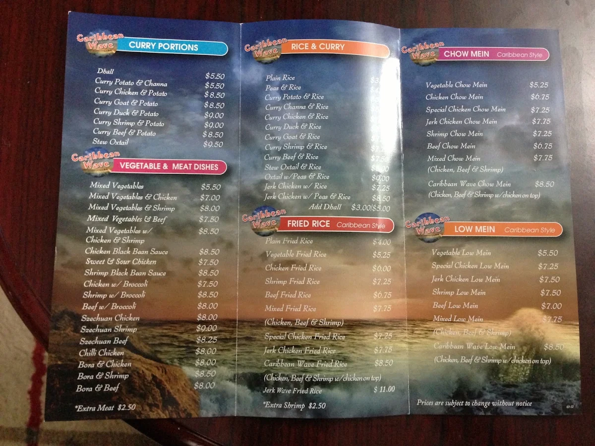Menu, Caribbean Wave