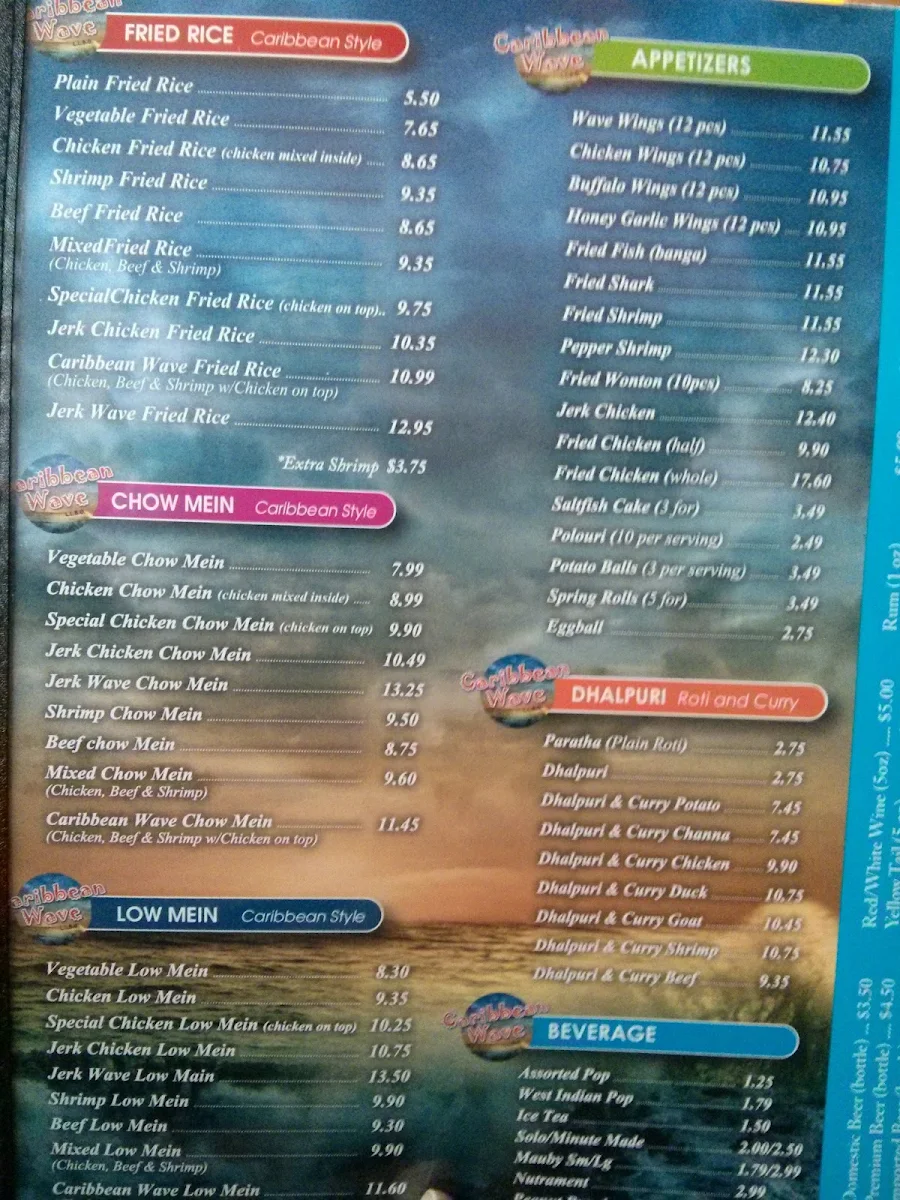 Menu, Caribbean Wave