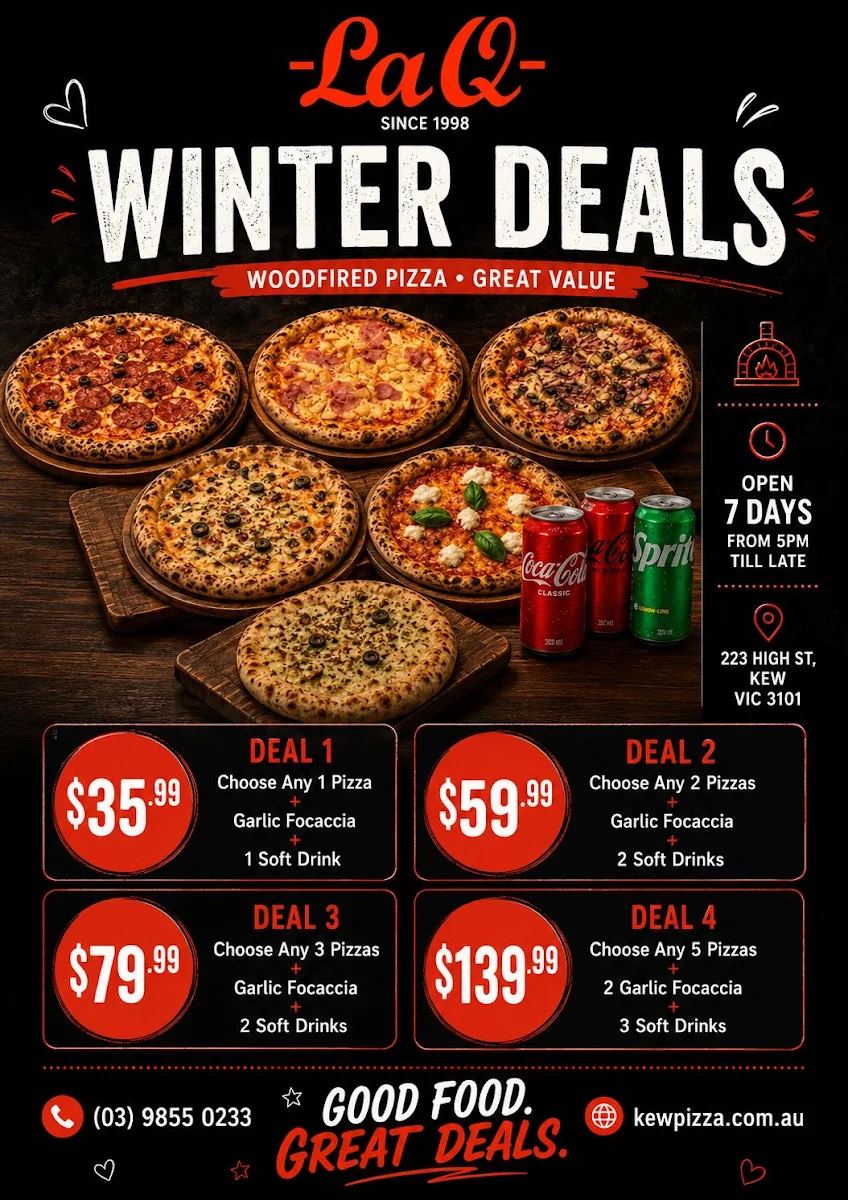 Menu, La Q Woodfire Pizza & Italian Restaurant (BYO)