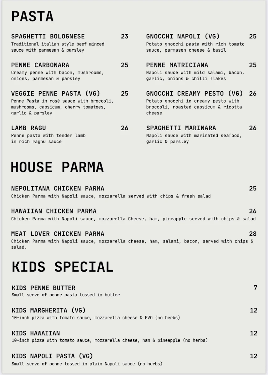 Menu, La Q Woodfire Pizza & Italian Restaurant (BYO)