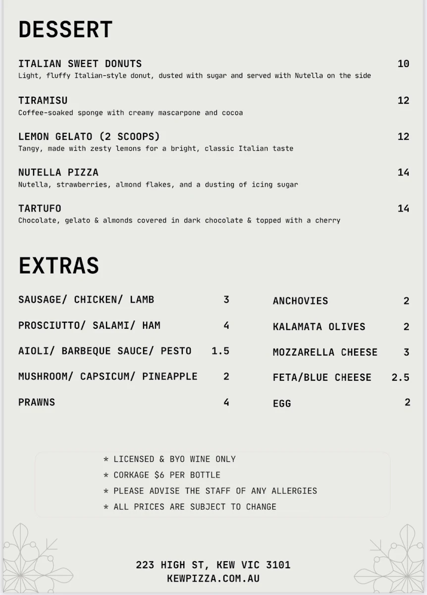 Menu, La Q Woodfire Pizza & Italian Restaurant (BYO)