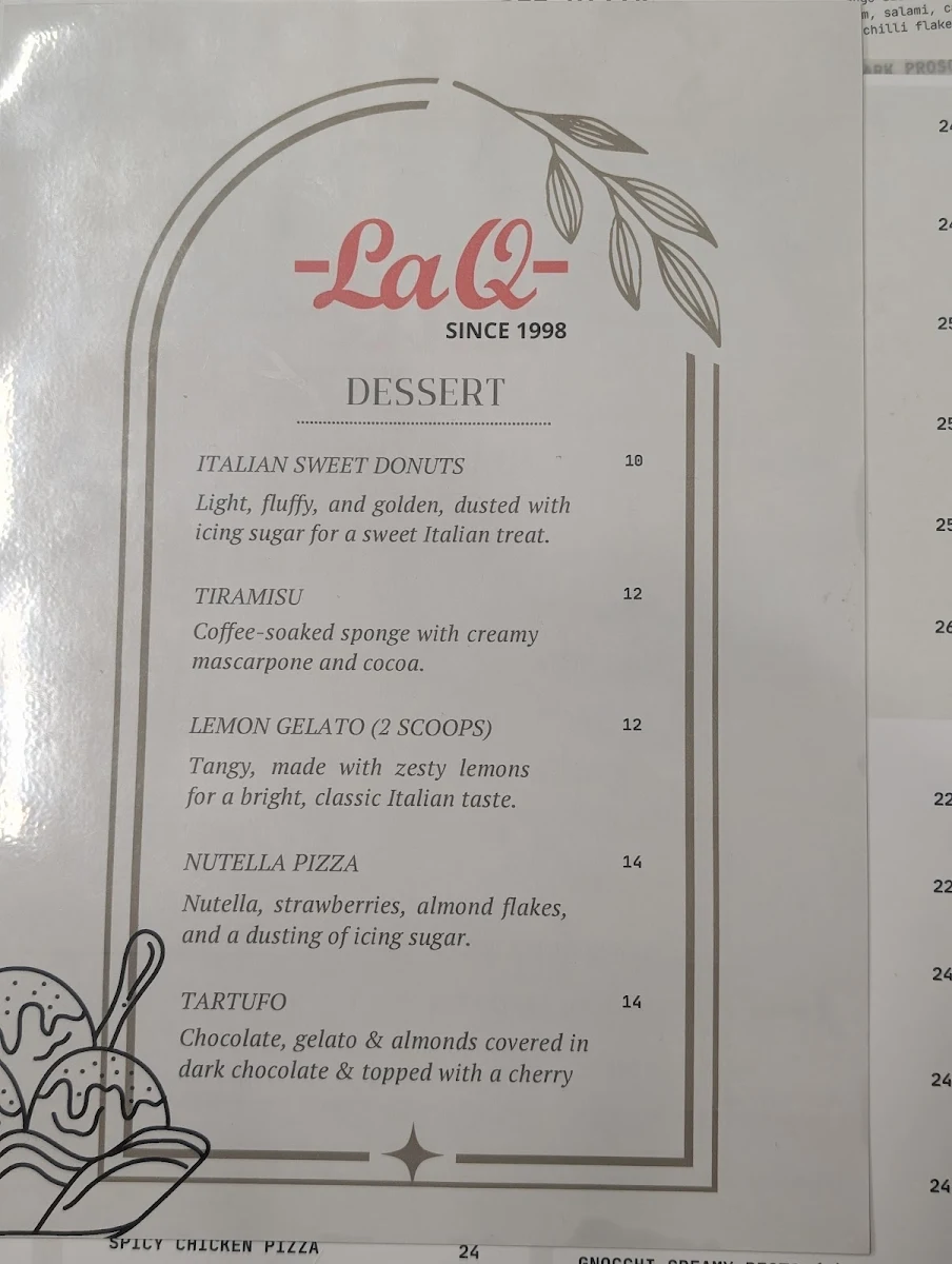 Menu, La Q Woodfire Pizza & Italian Restaurant (BYO)