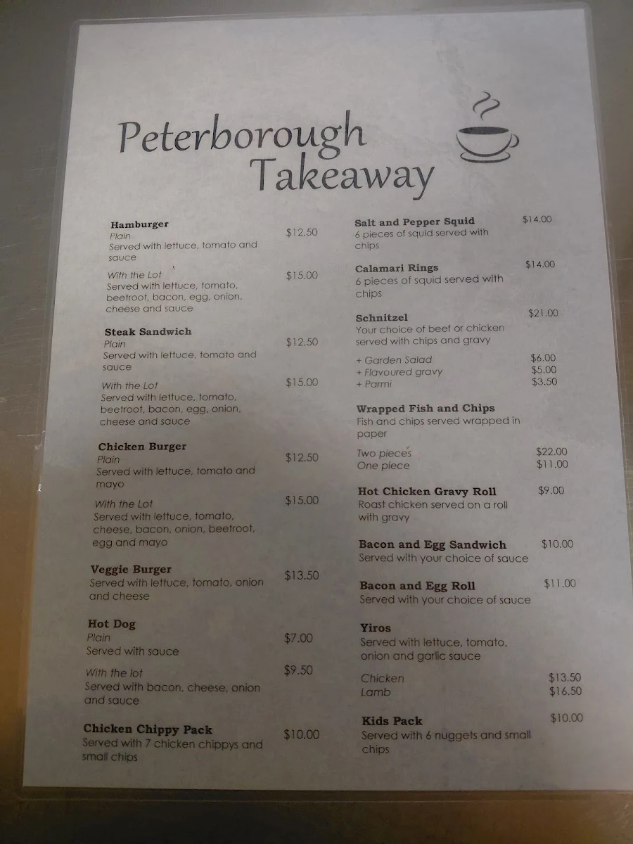 Menu, Peterborough Takeaway