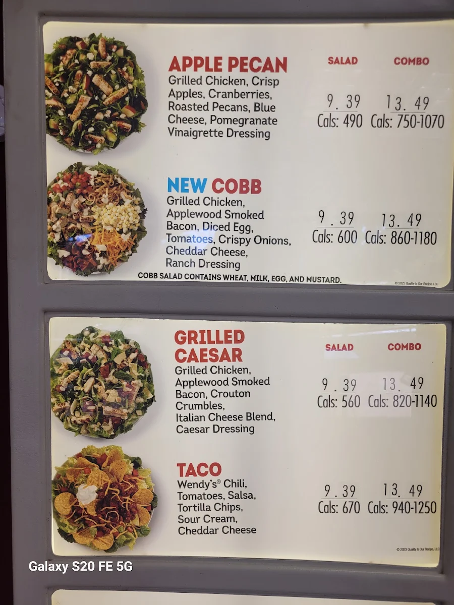 Menu, Wendy's