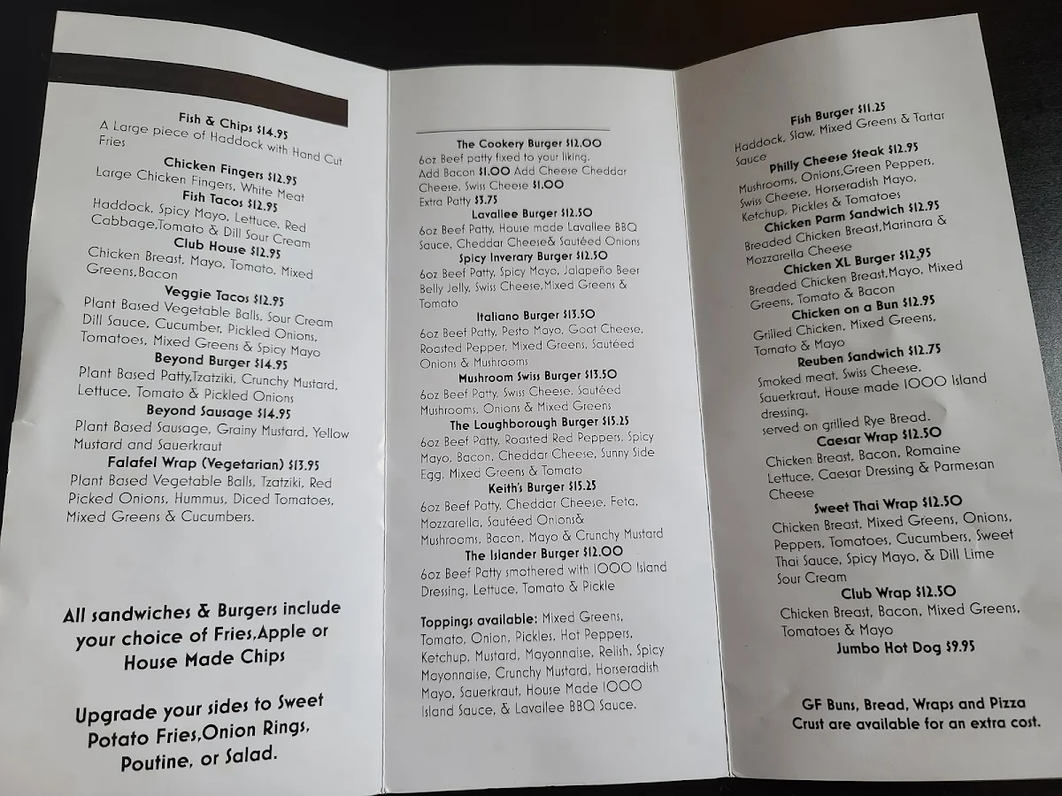 Menu, Lavallee’s Cookery