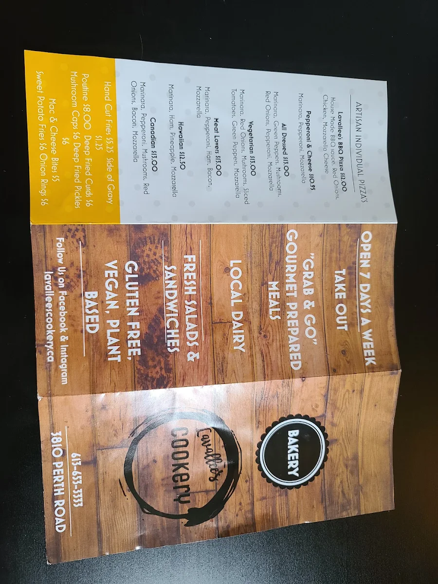 Menu, Lavallee’s Cookery