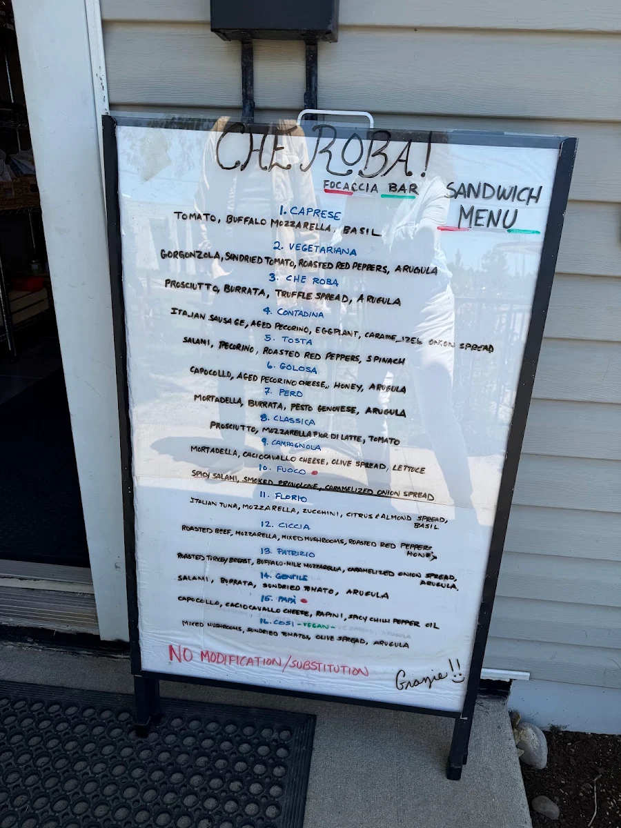 Menu, Che Roba! Focaccia Bar
