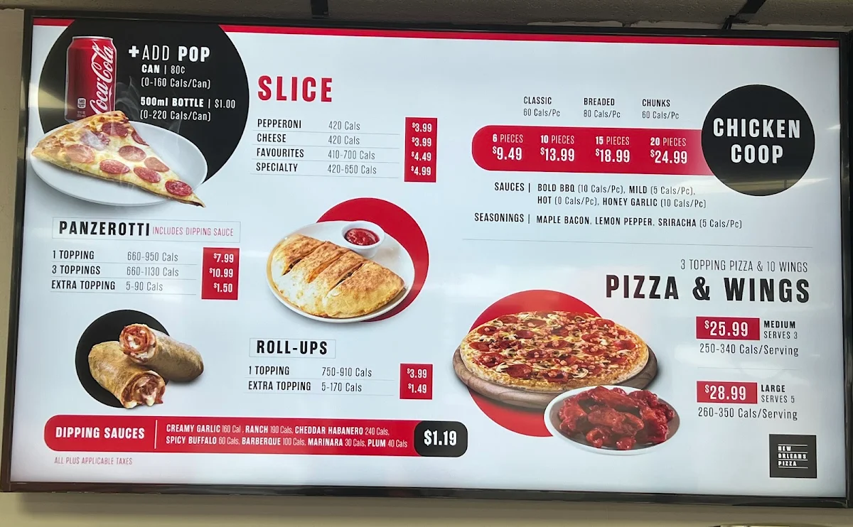 Menu, New Orleans Pizza