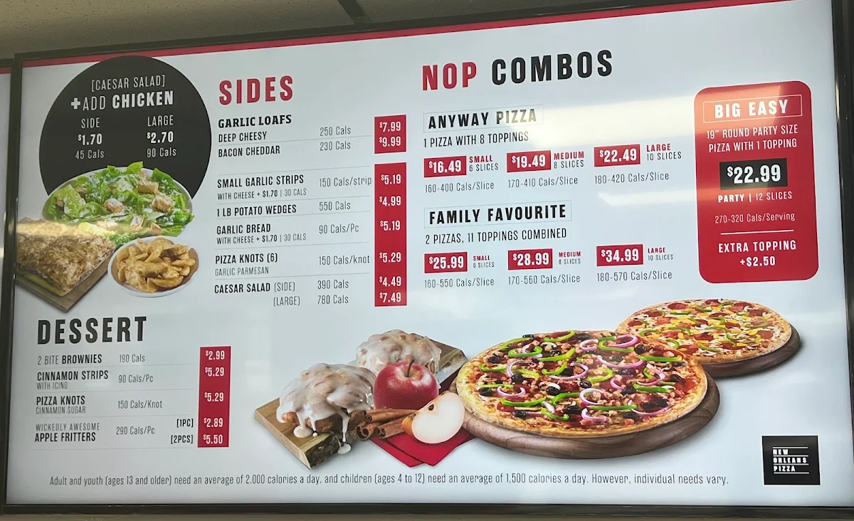 Menu, New Orleans Pizza