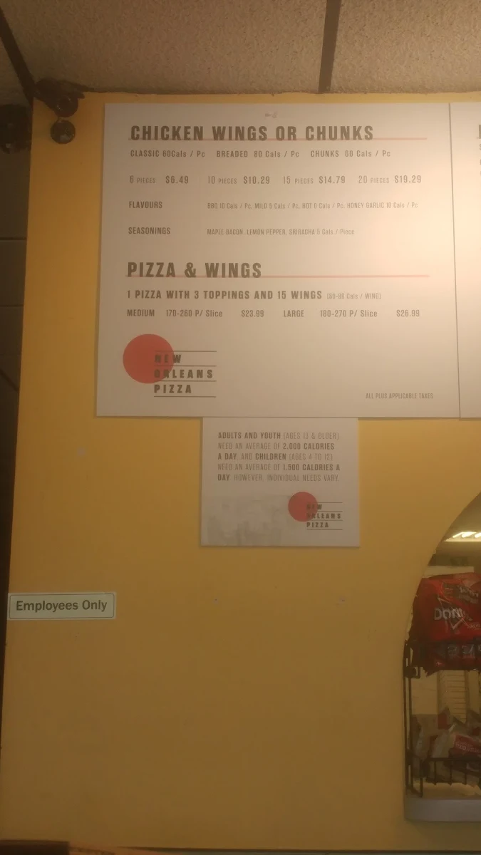Menu, New Orleans Pizza