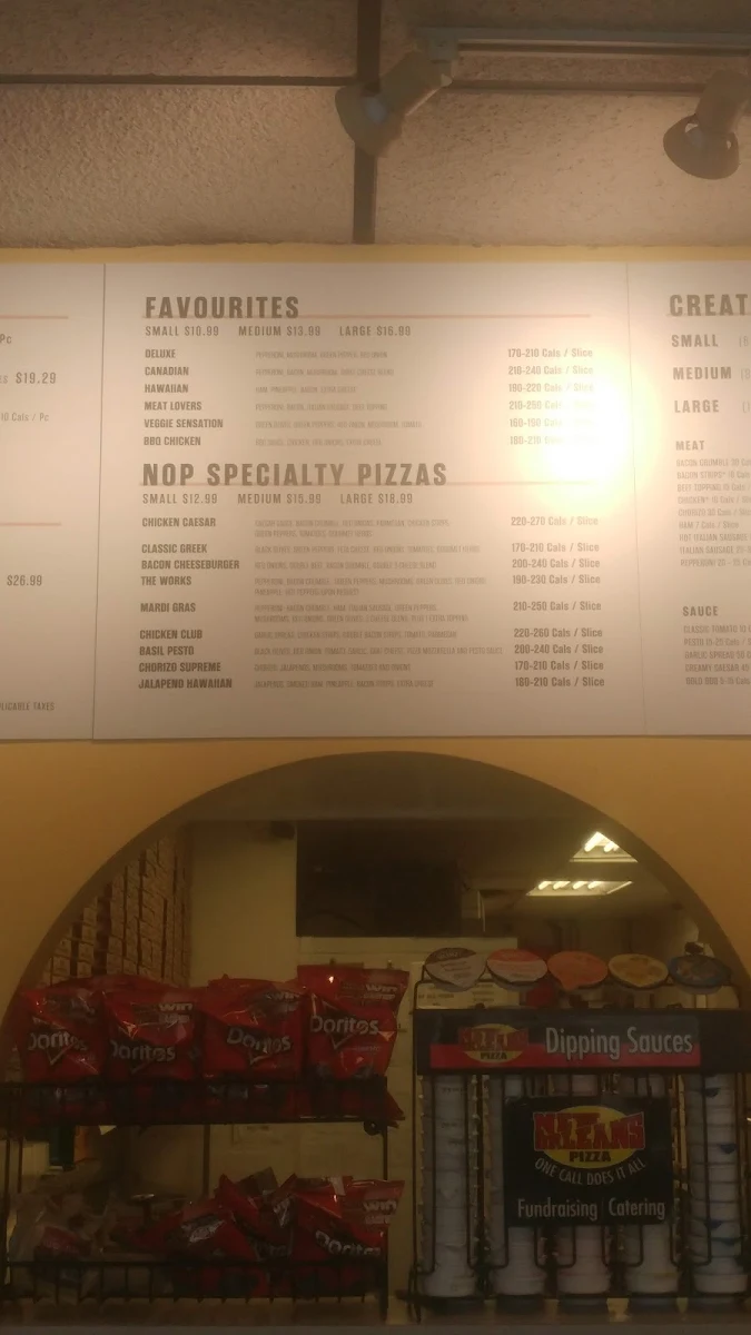 Menu, New Orleans Pizza