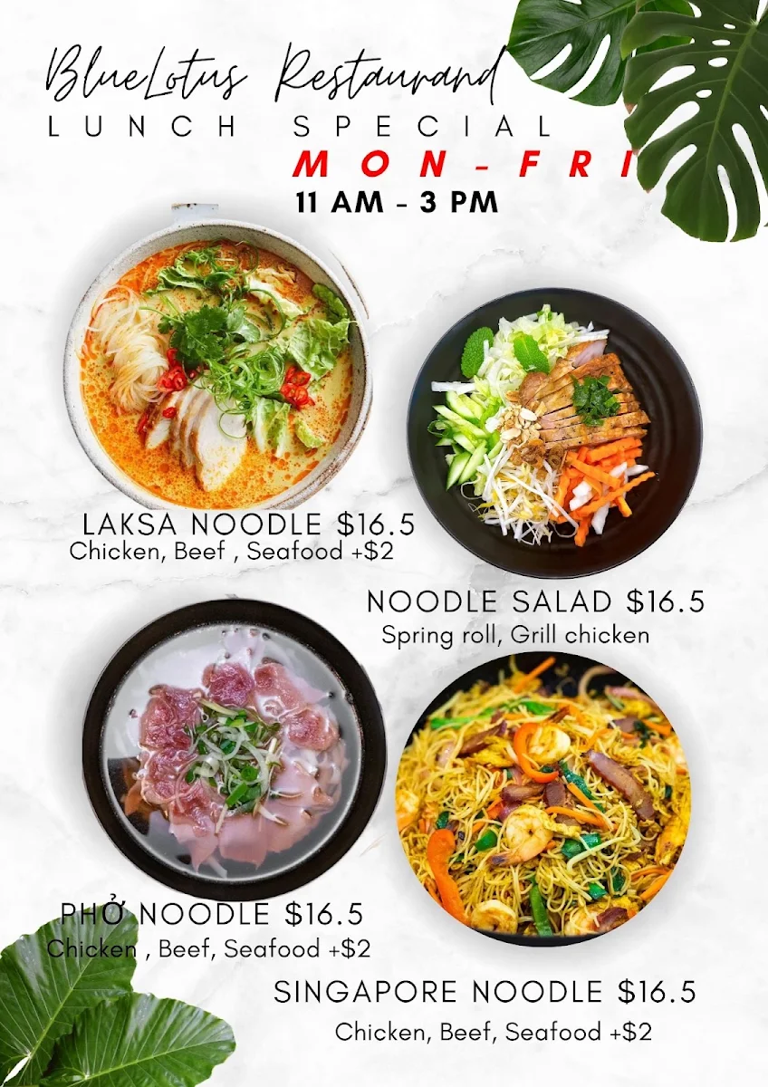 Menu, Blue Lotus Restaurant & Cafe Vietnamese Cuisine