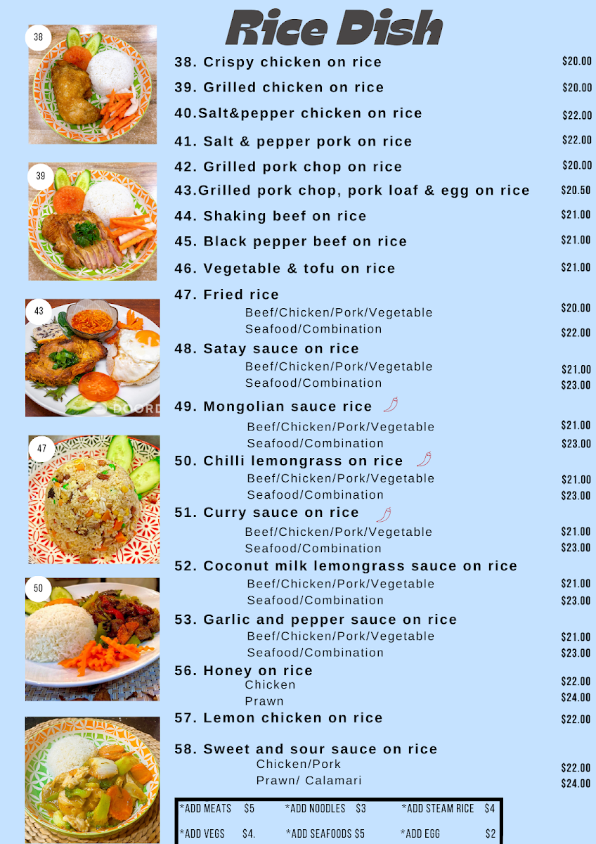 Menu, Blue Lotus Restaurant & Cafe Vietnamese Cuisine