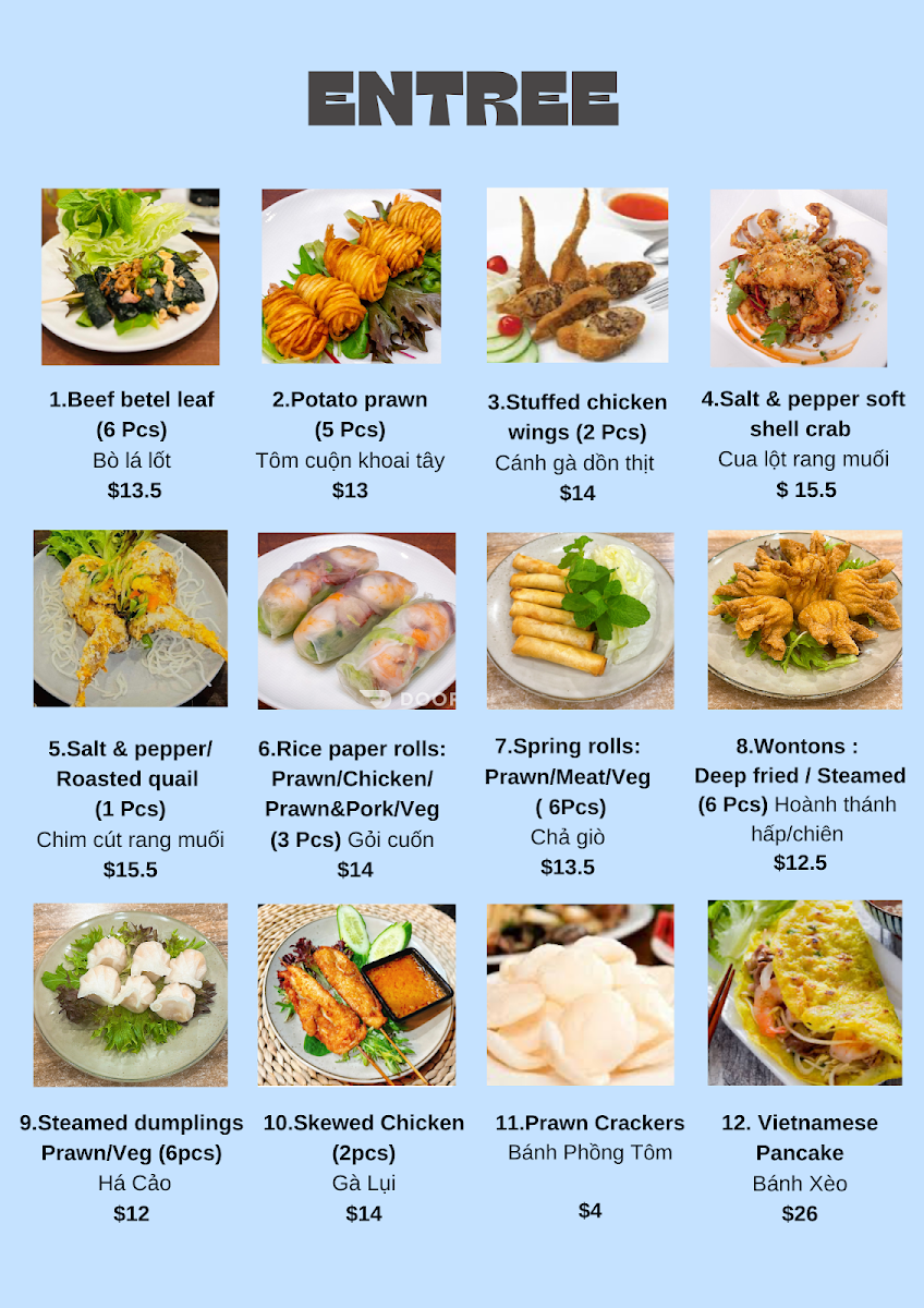 Menu, Blue Lotus Restaurant & Cafe Vietnamese Cuisine