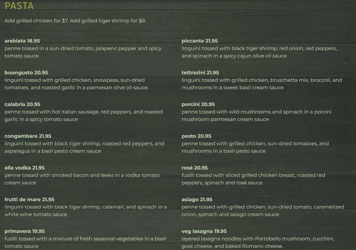 Menu, Valens Restaurant Inc