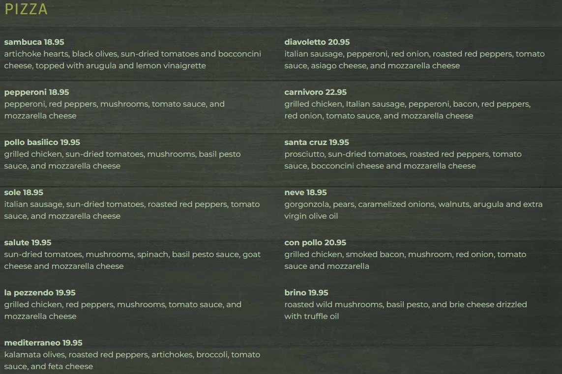 Menu, Valens Restaurant Inc