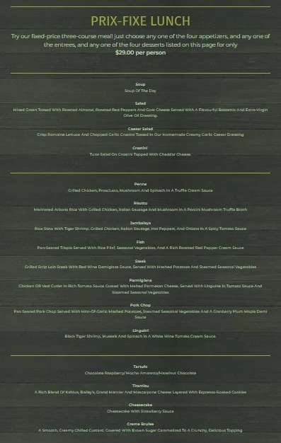Menu, Valens Restaurant Inc