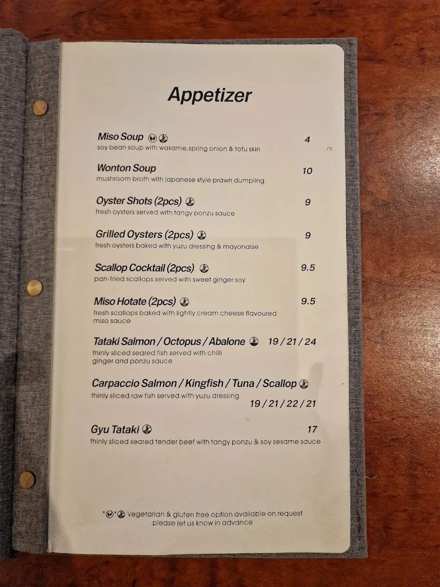 Menu, Taku Japanese