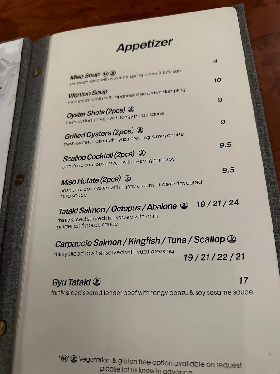 Menu, Taku Japanese
