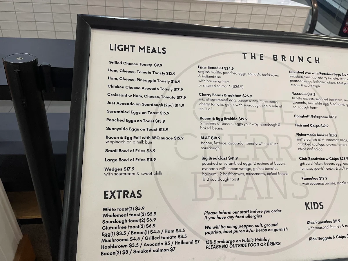 Menu, CAFFE CHERRY BEANS Chermside