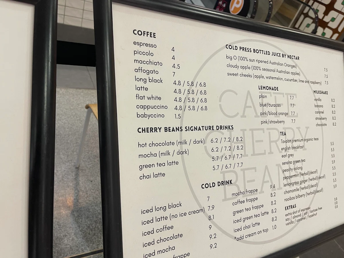 Menu, CAFFE CHERRY BEANS Chermside
