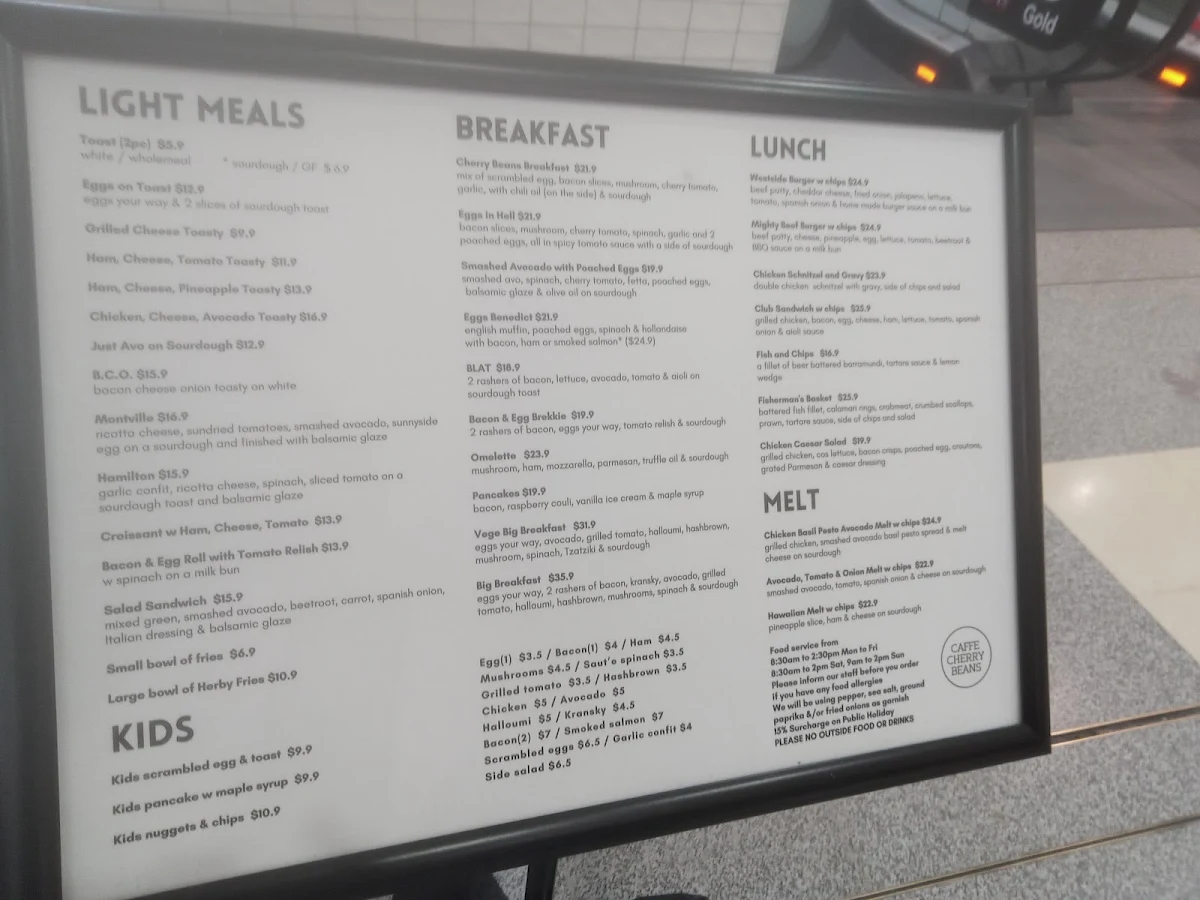 Menu, CAFFE CHERRY BEANS Chermside