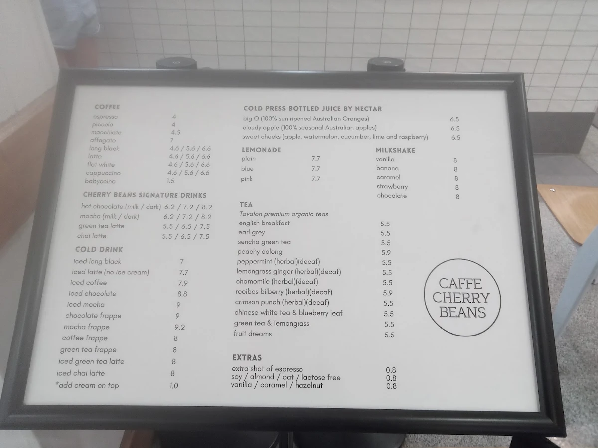 Menu, CAFFE CHERRY BEANS Chermside