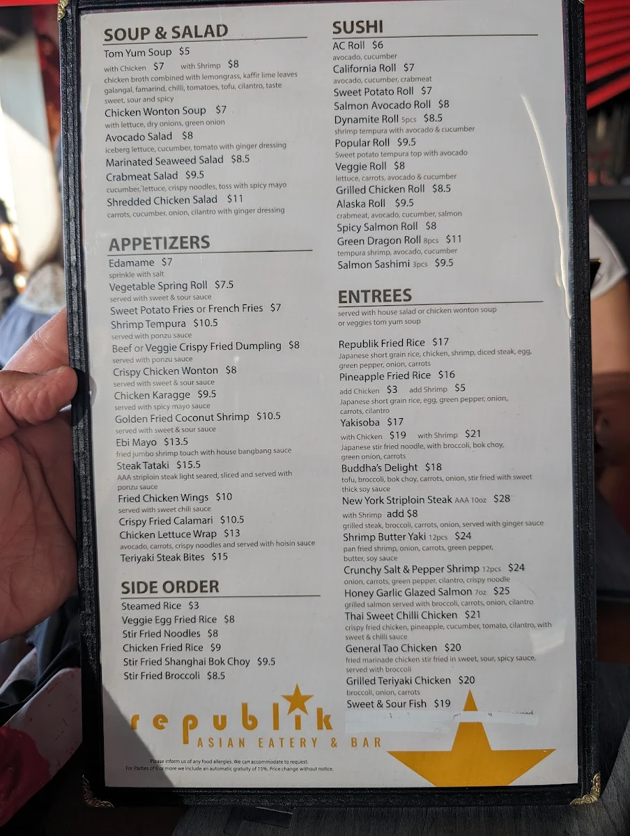 Menu, Republik Asian Eatery And Bar - Windsor