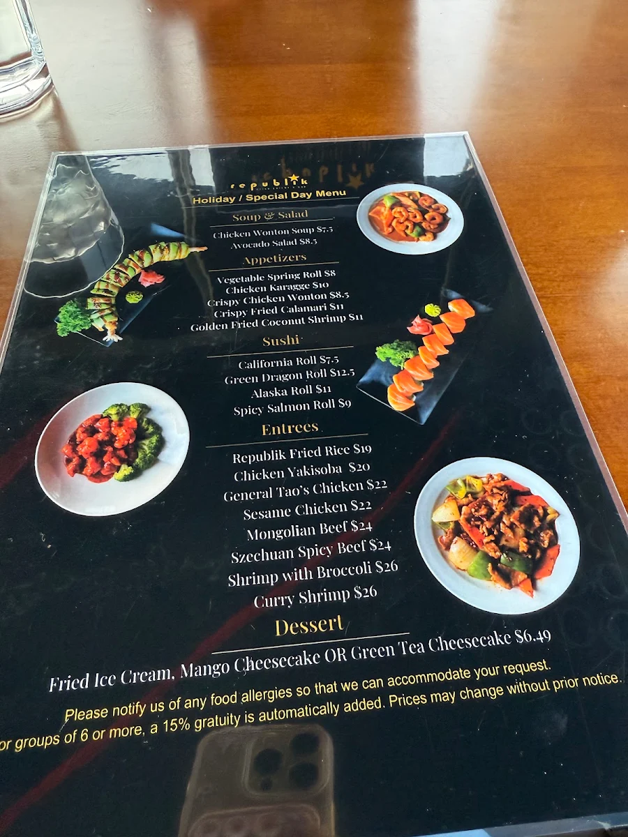 Menu, Republik Asian Eatery And Bar - Windsor