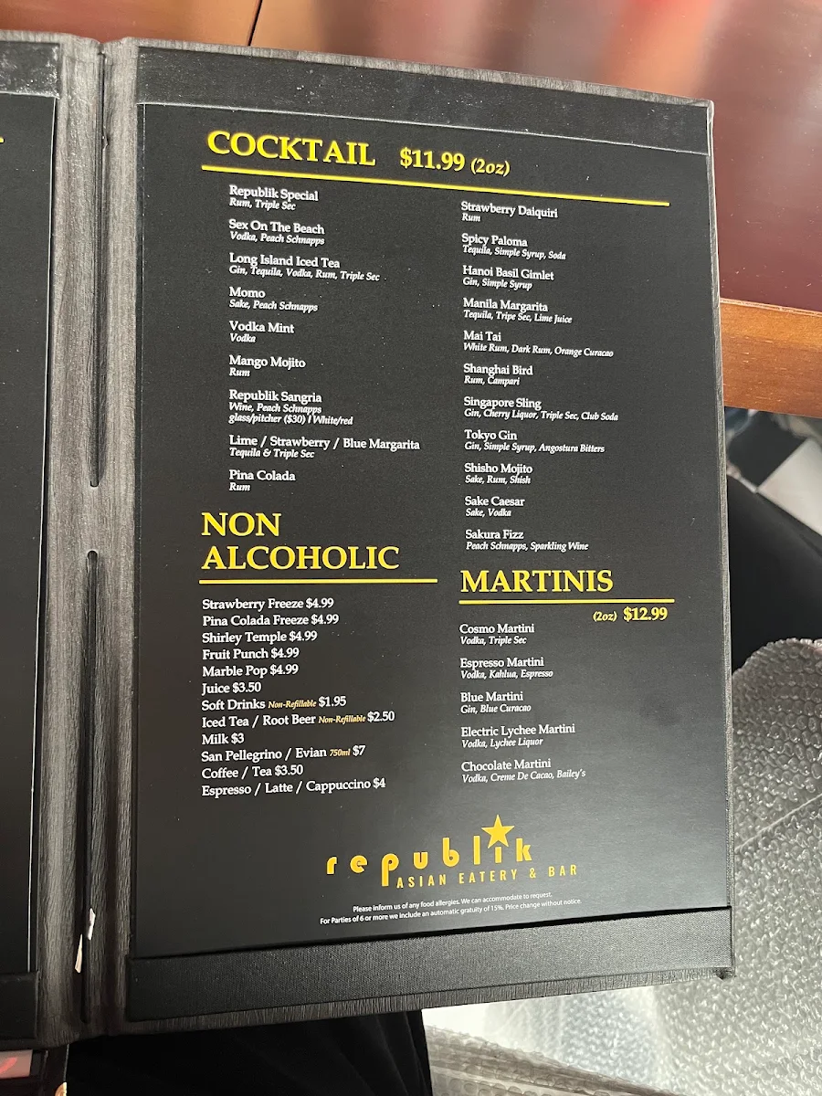 Menu, Republik Asian Eatery And Bar - Windsor